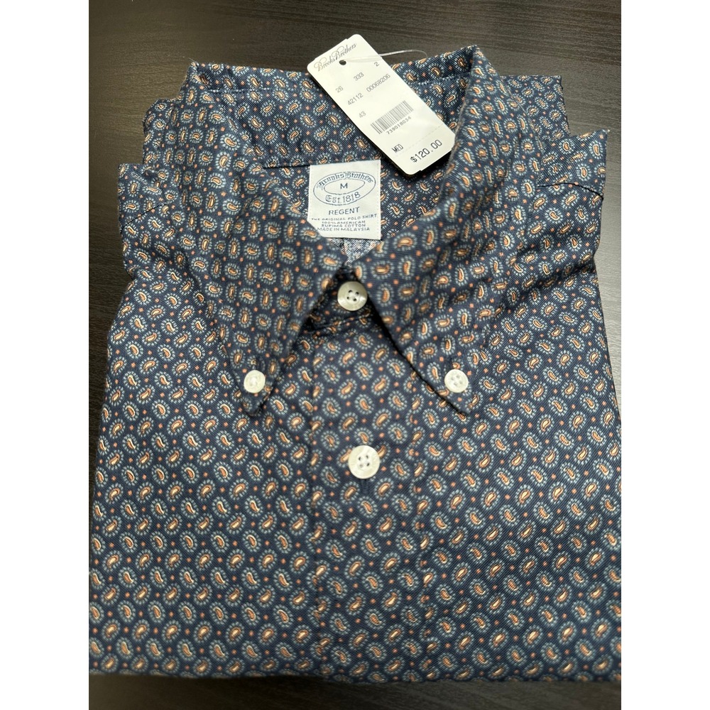 NWT Brooks Brothers Regent Button Down Shirt Mens Med Blue Paisley Supima Cotton